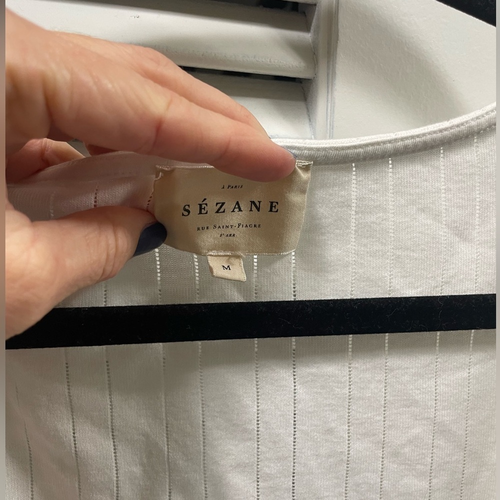 Sezane White Short Sleeve Ribbed Scoop Neck Tee - Picture 4 of 13